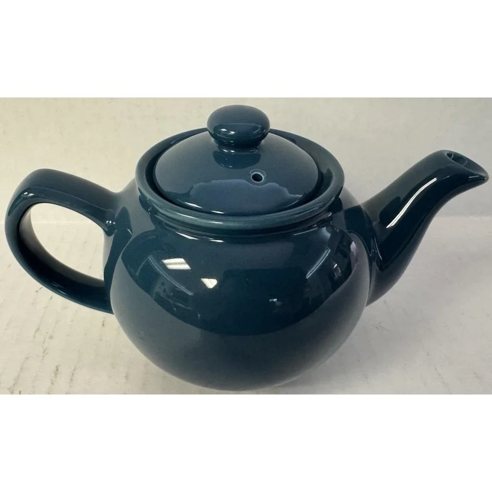 Deep‎ Teal Blue Ceramic Teapot Glossy Glazed Stoneware Tea Pot with Lid